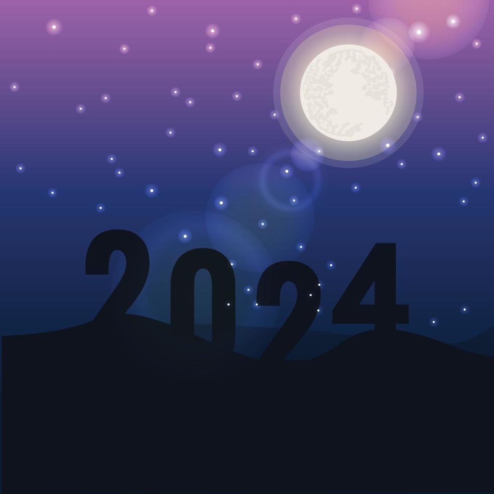 2023 plus de le précipice à incroyable lune nuit. Nouveau années concept. symbole de départ et accueillant une content Nouveau année 2023. gens entrer le année 2023, Créatif idée vecteur