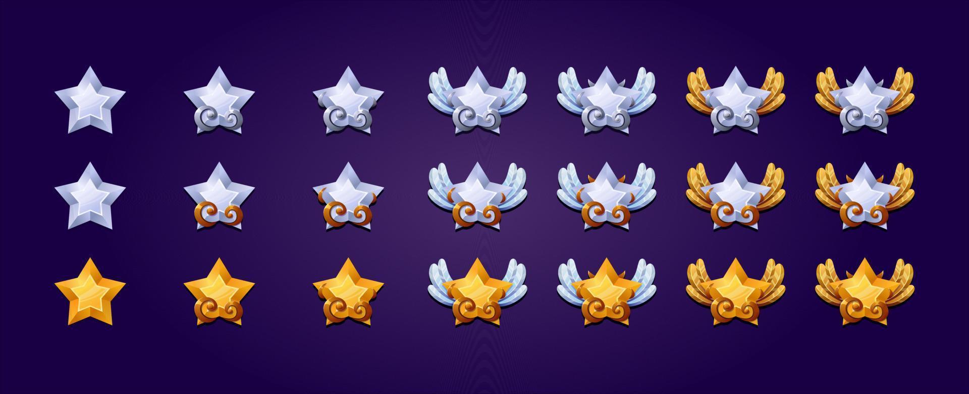métallique étoiles badges avec ailes collection. haute qualité illustrations. parfait pour Jeux. vecteur