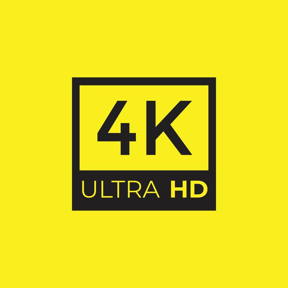 4k haute définition vidéo résolution signe vecteur isolé sur Jaune Contexte