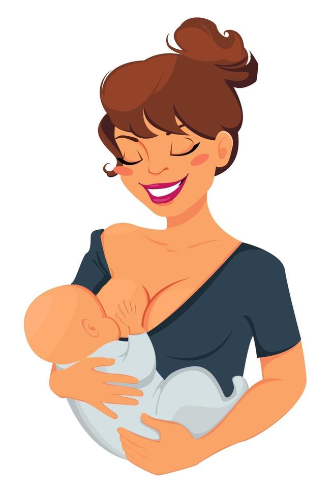 femme allaitant bébé nouveau-né. mère tenant son enfant et souriant. illustration vectorielle. vecteur