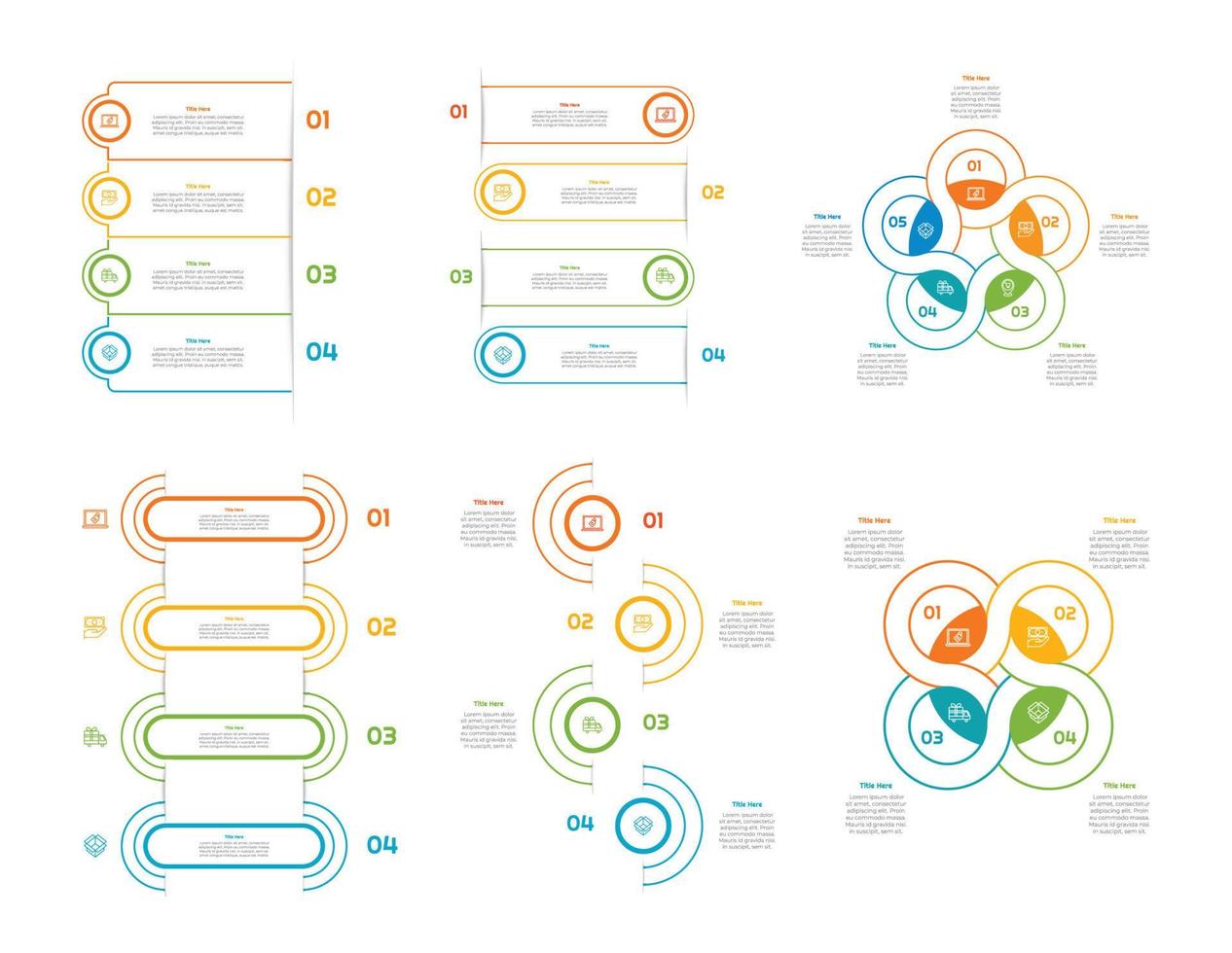 infographie paquet ensemble avec 4, 5, 6 pas, les options ou processus pour flux de travail mise en page, diagramme, annuel rapport, présentation et la toile conception. vecteur