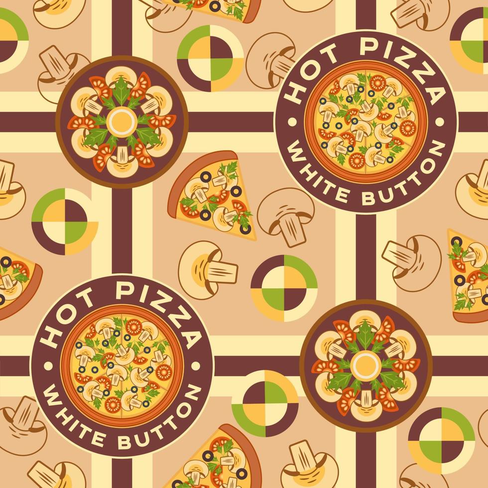 à carreaux Contexte avec champignon Pizza. logo, éléments dans Facile géométrique style. sans couture modèle. bien pour l'image de marque, décoration de nourriture emballer, couverture conception, décoratif imprimer, Contexte. vecteur