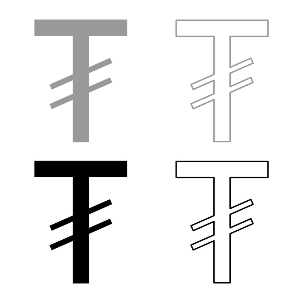 symbole tugrik Mongolie devise mnt argent ensemble icône gris noir Couleur vecteur illustration image solide remplir contour contour ligne mince plat style