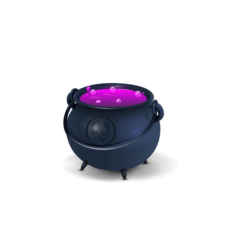 Chaudron de sorcière avec potion violette isolé sur fond blanc pour votre créativité vecteur