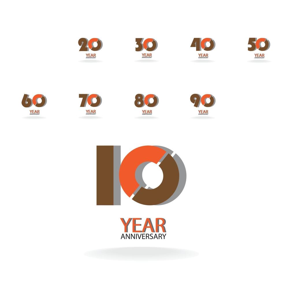définir l & # 39; année anniversaire couleur orange vecteur modèle illustration de conception