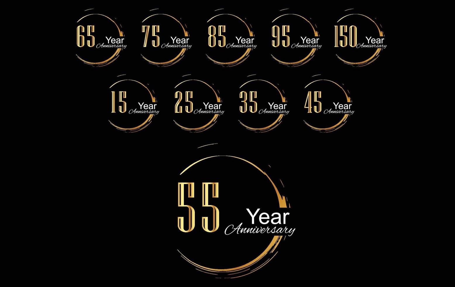 Définir l & # 39; année anniversaire célébration or et fond noir couleur vecteur modèle illustration de conception