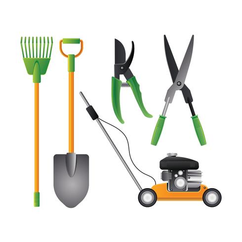 Ensemble coloré d'outils de jardinage réaliste essentiel vecteur