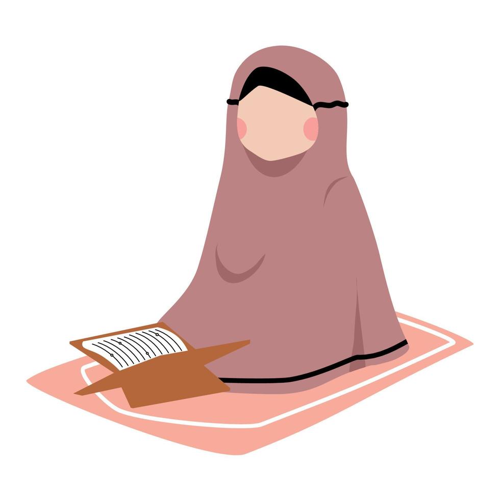 muslimah fille en train de lire coran vecteur