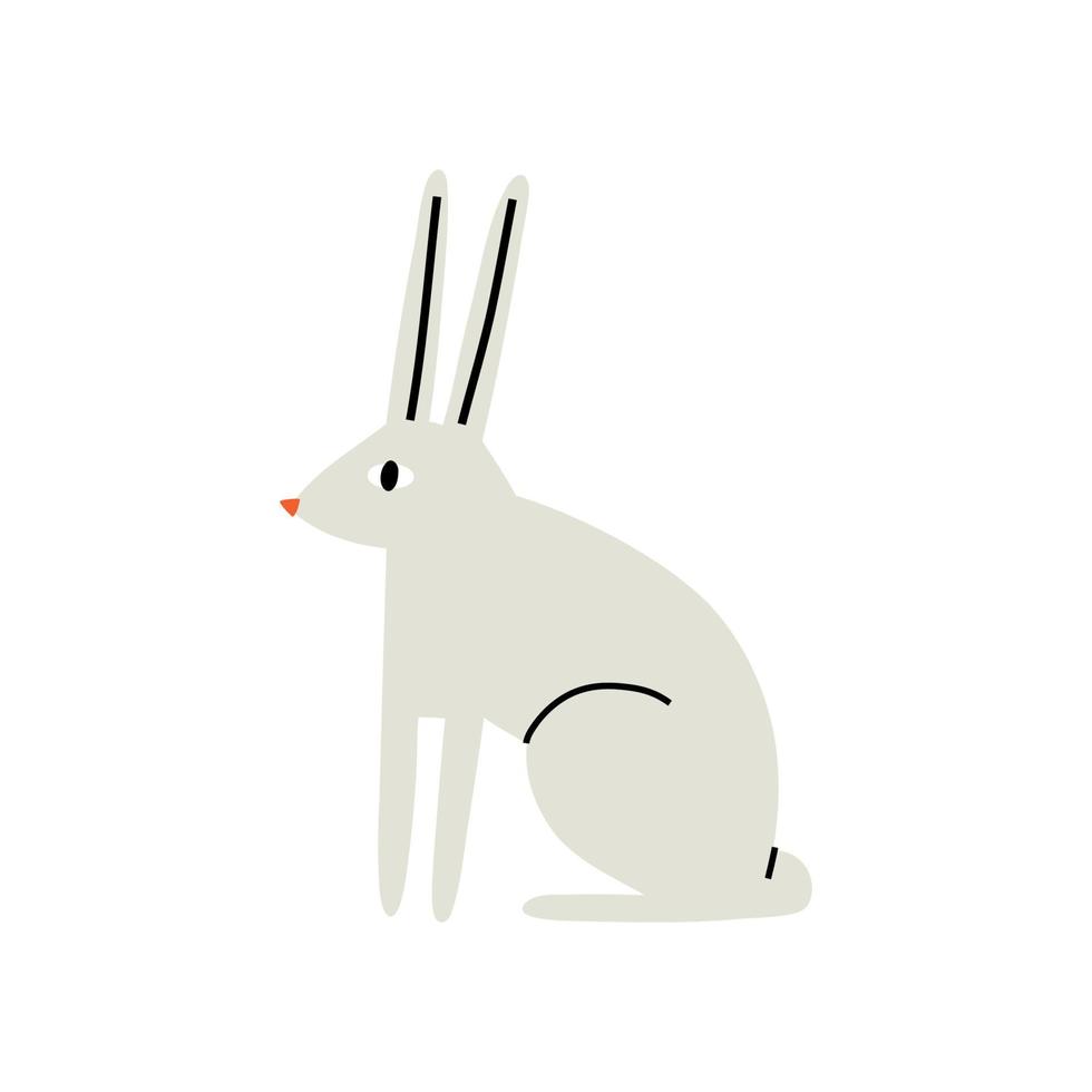 mignonne gris lapin dans plat branché style. Pâques, printemps, animaux. main tiré vecteur illustration
