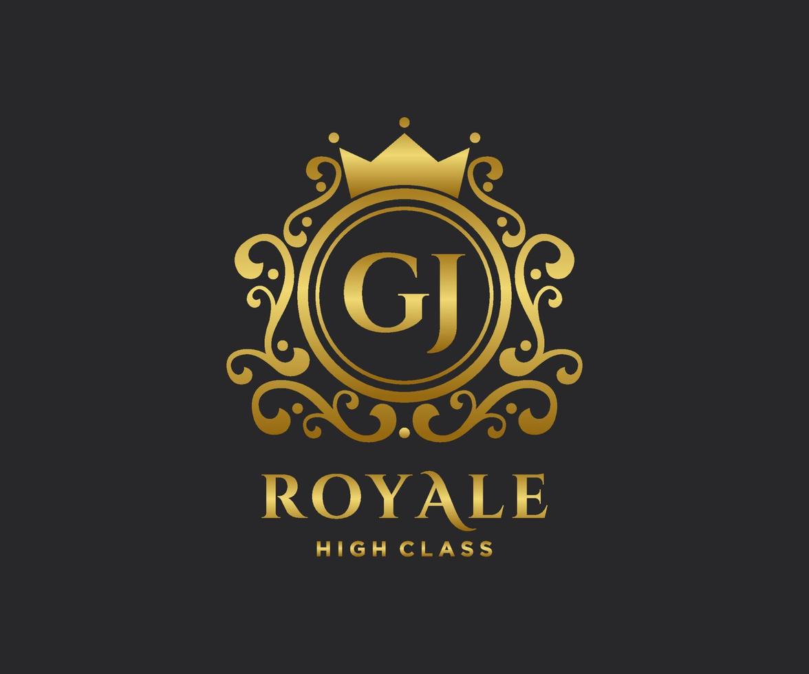 d'or lettre gj modèle logo luxe or lettre avec couronne. monogramme alphabet . magnifique Royal initiales lettre. vecteur