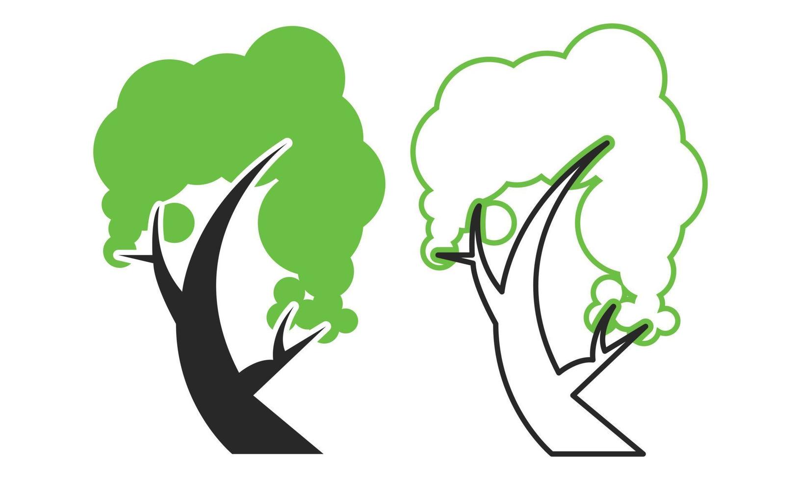 arbre icône ensemble vecteur vert et noir conception.