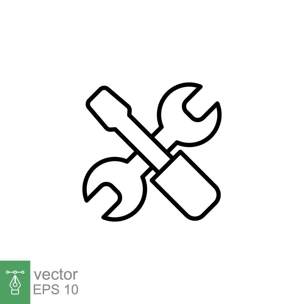 entretien icône. clé et Tournevis franchi construction outils, réparer, réparation concept. Facile contour style. mince ligne symbole. vecteur illustration isolé sur blanc Contexte. eps dix.