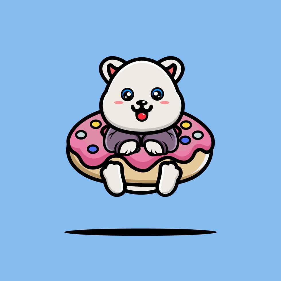 mignonne polaire étreinte gros Donut dessin animé vecteur