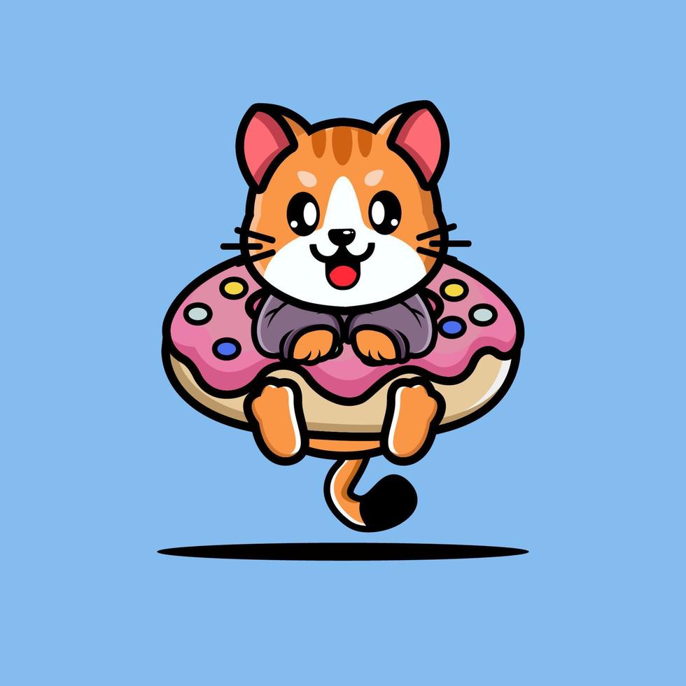 mignonne chat étreinte gros Donut dessin animé vecteur