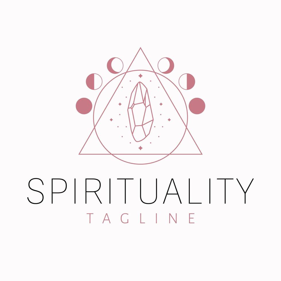 spiritualité vecteur logo conception. cristaux et ésotérique plat logotype. lune et cristal logo modèle.
