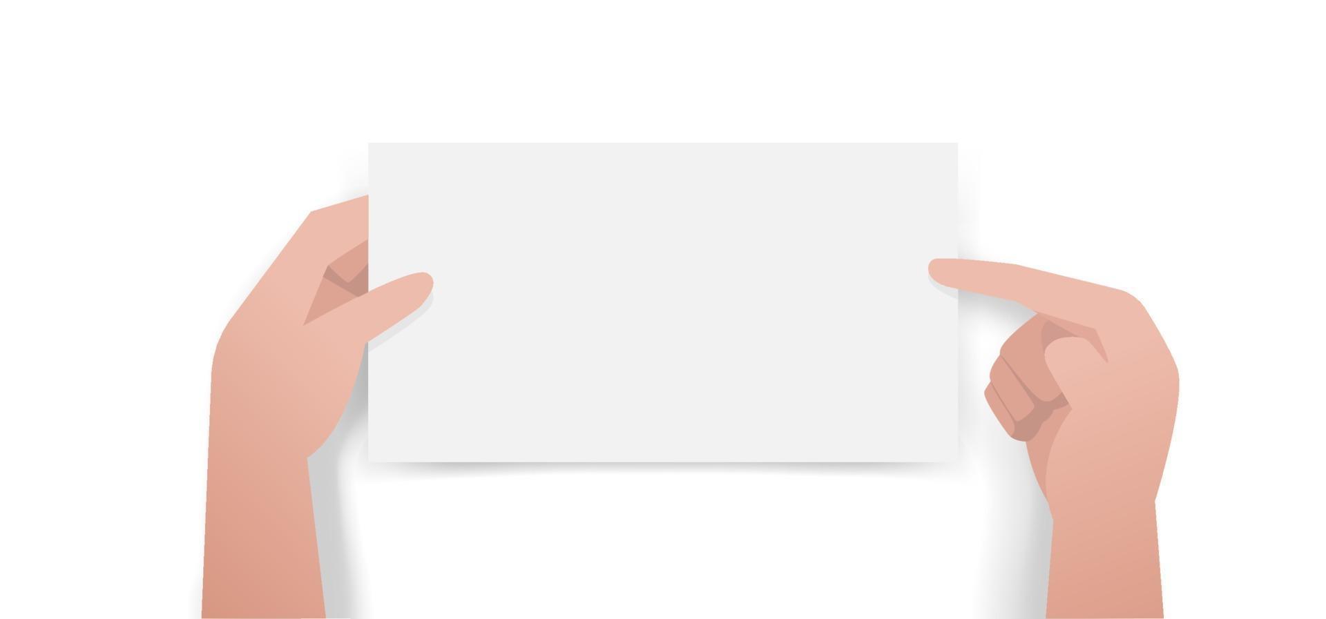 mains pointant et tenant du papier vide blanc, isolé sur fond blanc, illustration vectorielle vecteur