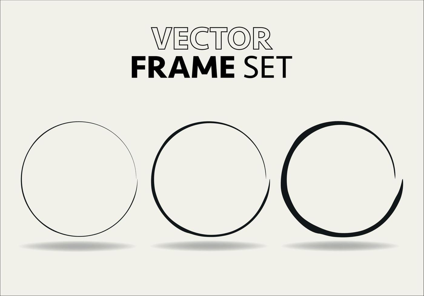 main tiré cercles esquisser Cadre vecteur ensemble. Les manches griffonner ligne cercles. vecteur illustrations.