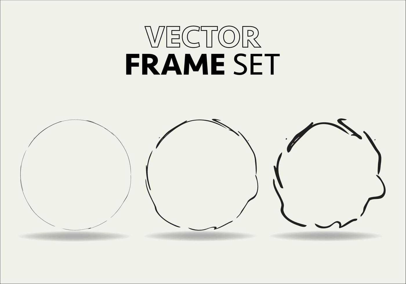 main tiré cercles esquisser Cadre vecteur ensemble. Les manches griffonner ligne cercles. vecteur illustrations.
