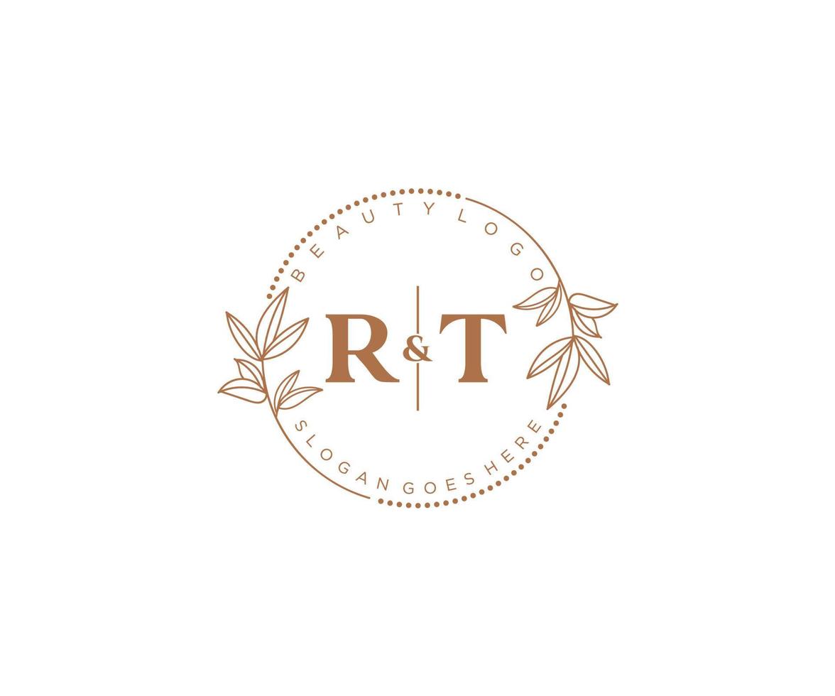 initiale rt des lettres magnifique floral féminin modifiable premade monoline logo adapté pour spa salon peau cheveux beauté boutique et cosmétique entreprise. vecteur