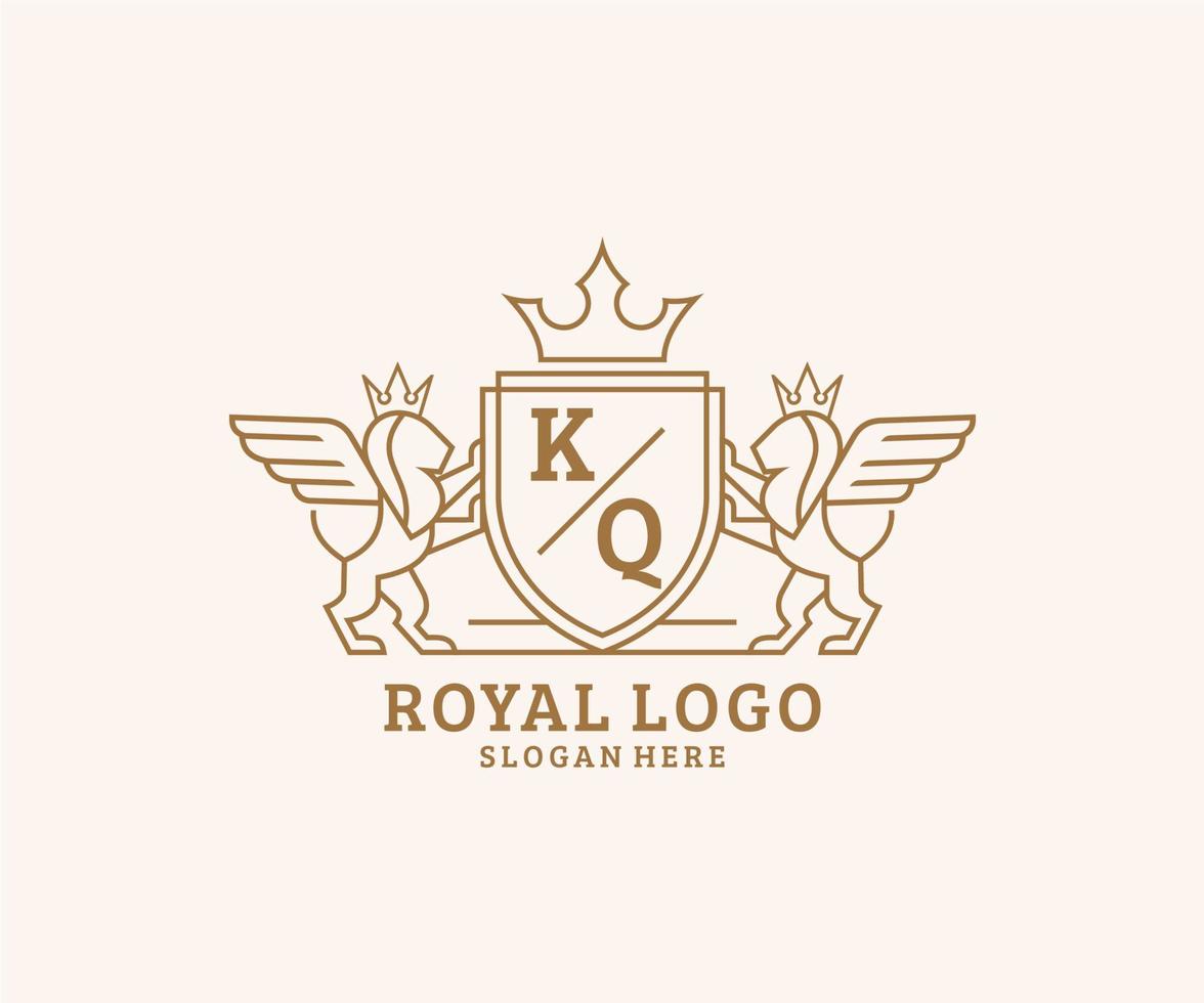 initiale kq lettre Lion Royal luxe héraldique, crête logo modèle dans vecteur art pour restaurant, royalties, boutique, café, hôtel, héraldique, bijoux, mode et autre vecteur illustration.