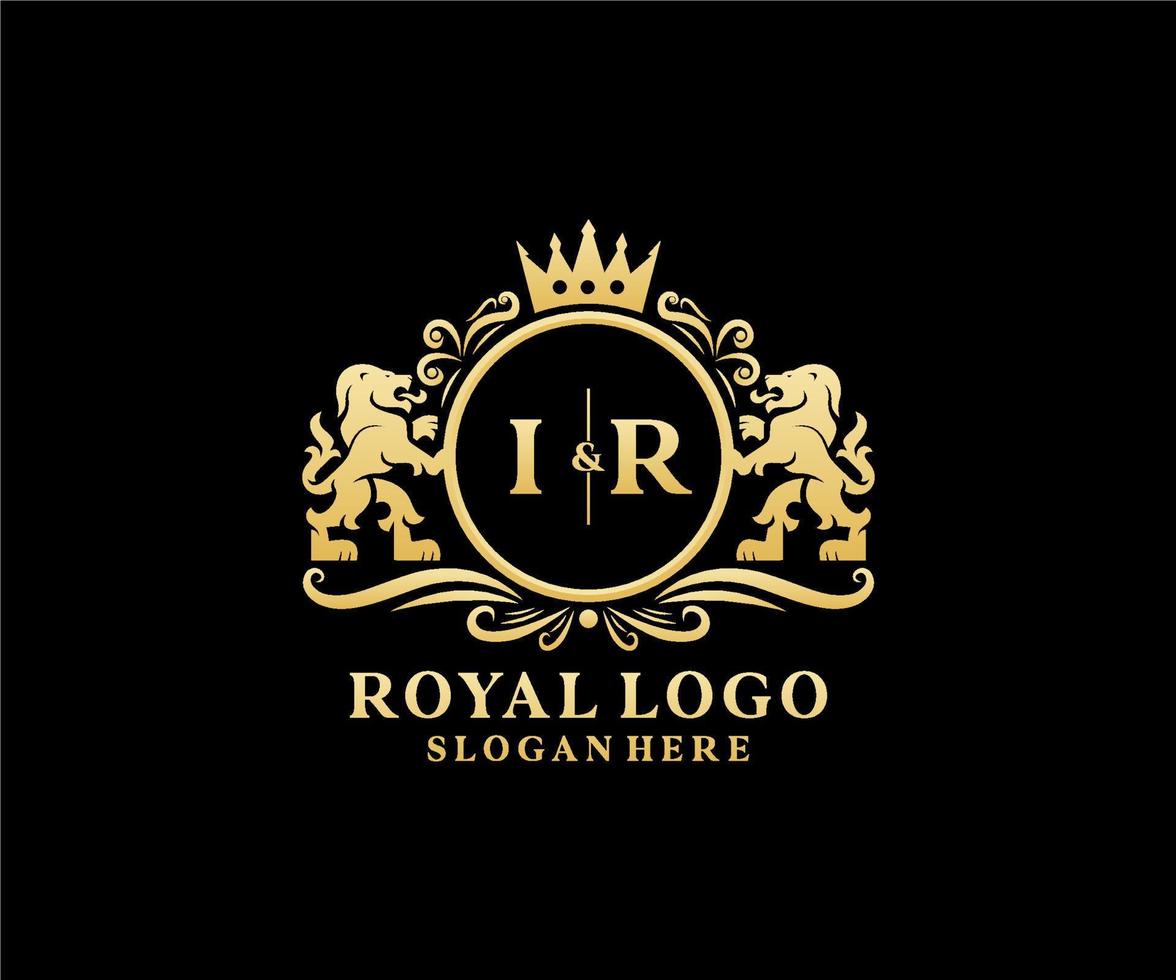 modèle de logo initial ir lettre lion royal luxe en art vectoriel pour restaurant, royauté, boutique, café, hôtel, héraldique, bijoux, mode et autres illustrations vectorielles.
