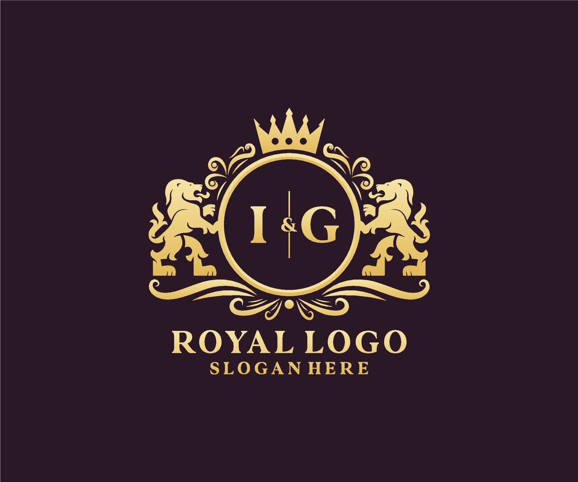 modèle de logo de luxe royal lion lettre initiale ig dans l'art vectoriel pour le restaurant, la royauté, la boutique, le café, l'hôtel, l'héraldique, les bijoux, la mode et d'autres illustrations vectorielles.