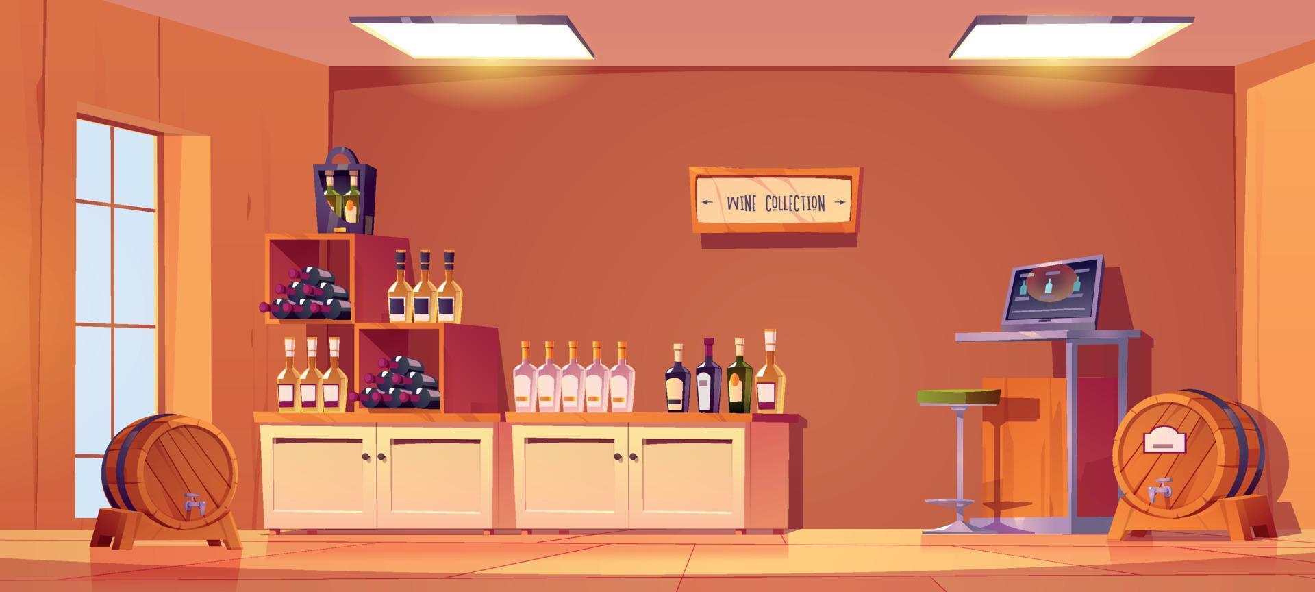 dessin animé du vin magasin intérieur conception vecteur