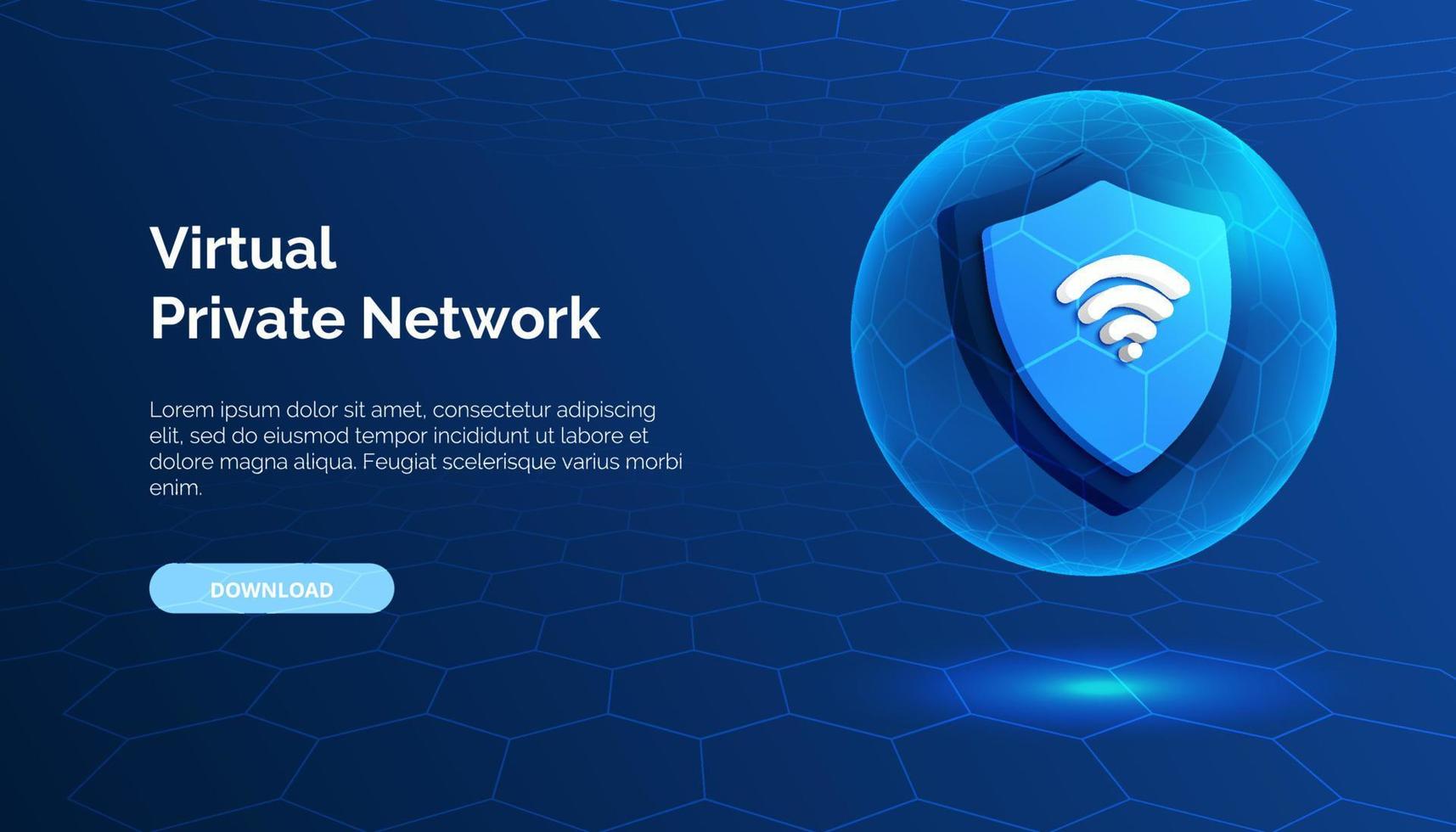 3d vecteur illustration de une bleu néon sphère avec une poly structure, représentant Les données protection et sécurité. intimité et vpn technologie. bouclier icône de une virtuel privé réseau. bleu la toile bannière.
