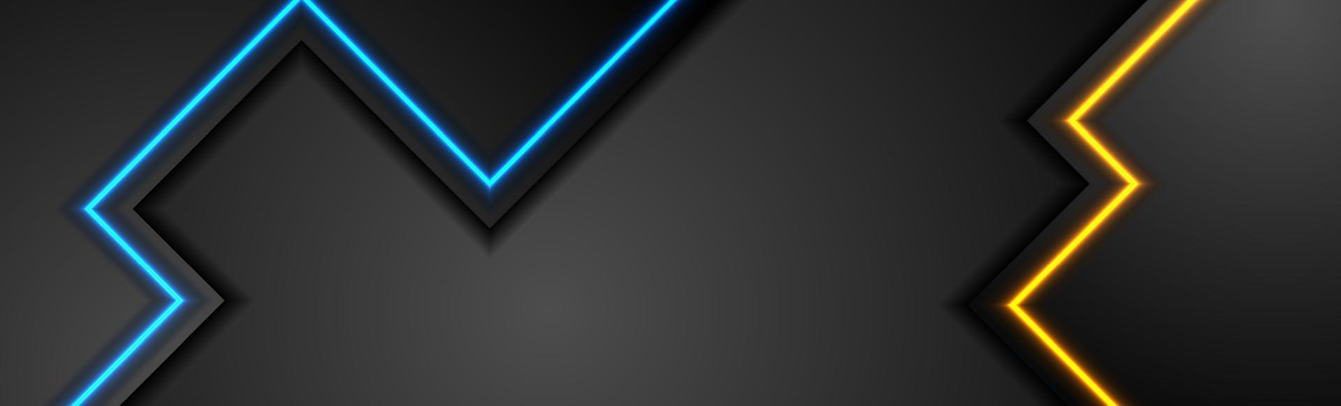 noir technologie abstrait bannière avec bleu et Orange néon embrasé lumière vecteur