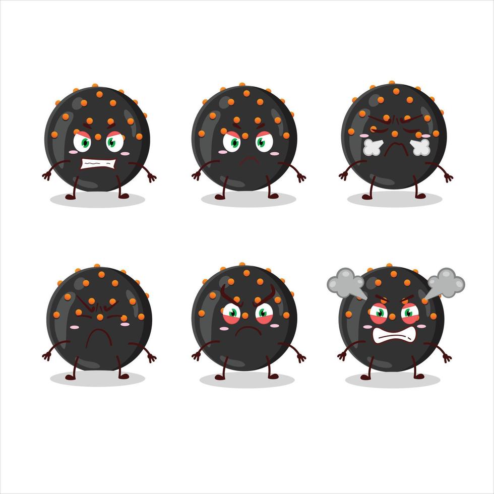 Halloween noir bonbons dessin animé personnage avec divers en colère expressions vecteur