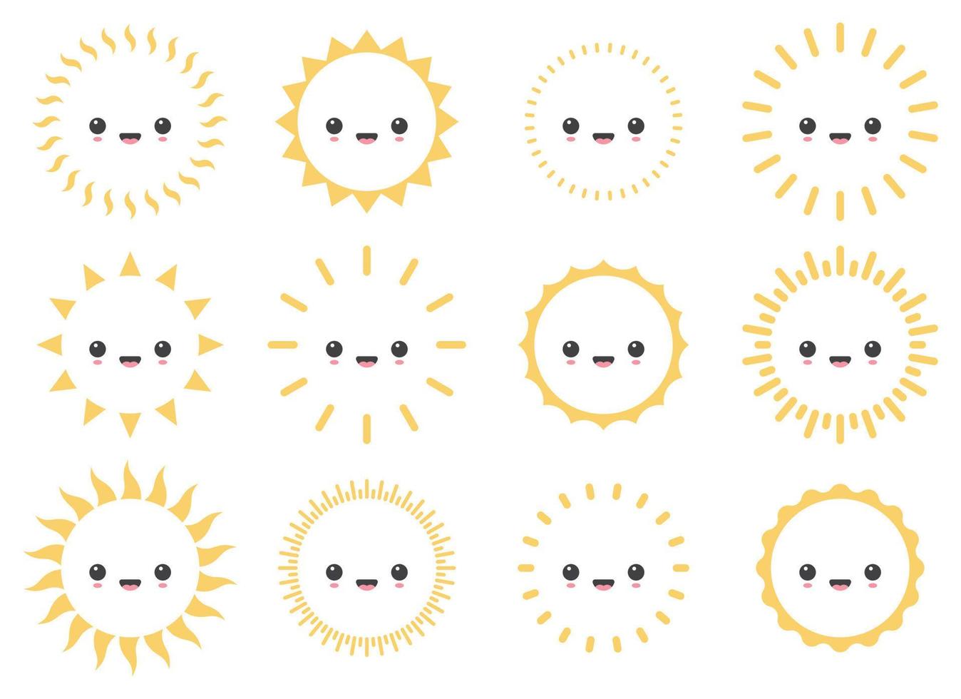 dessin animé Soleil icône avec faciale expression vecteur illustration isolé sur blanc