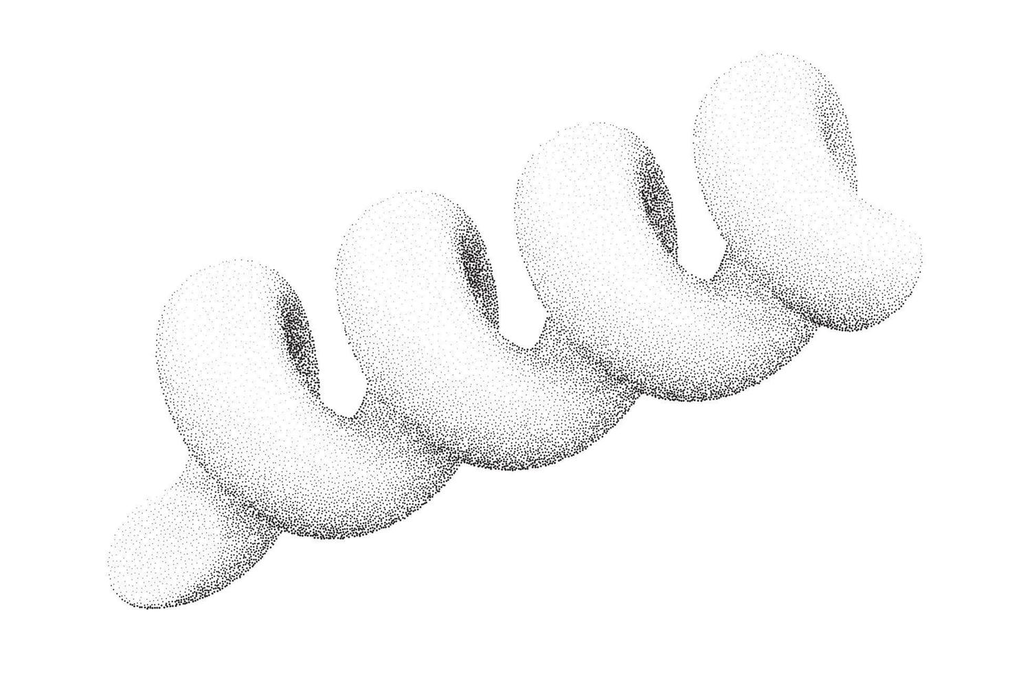 granuleux printemps avec bruit texture. à pois pointillé courbe spirale isolé sur blanc Contexte. vecteur pente grunge forme avec ombres.