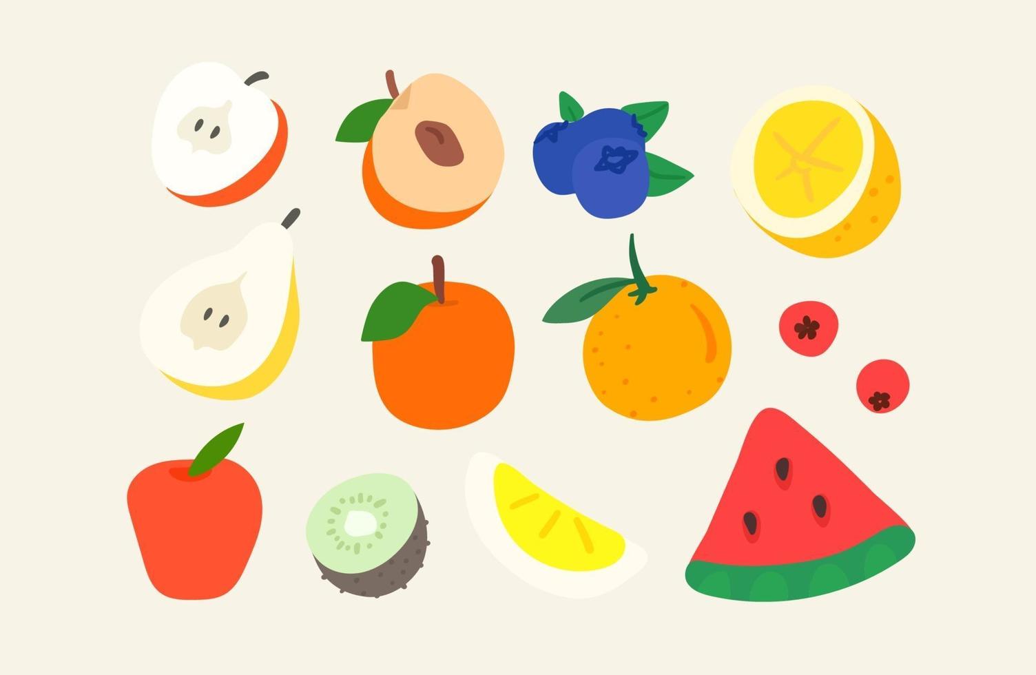 ensemble de vecteurs d'éléments artistiques créatifs doodle. illustration de style fragmentaire. des fruits vecteur