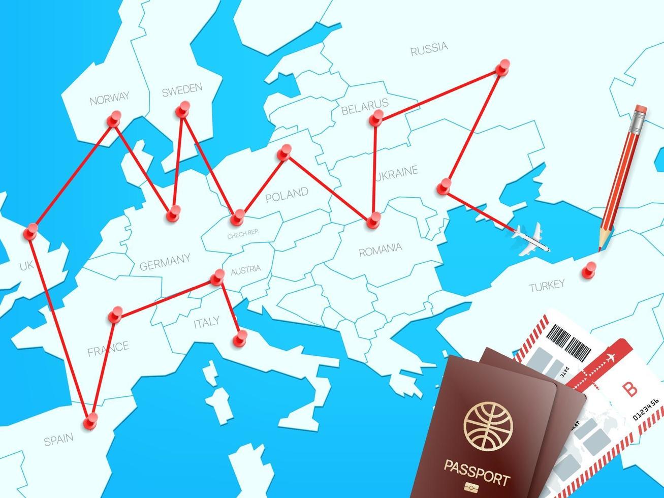 concept de vecteur de destinations de voyage avec la carte