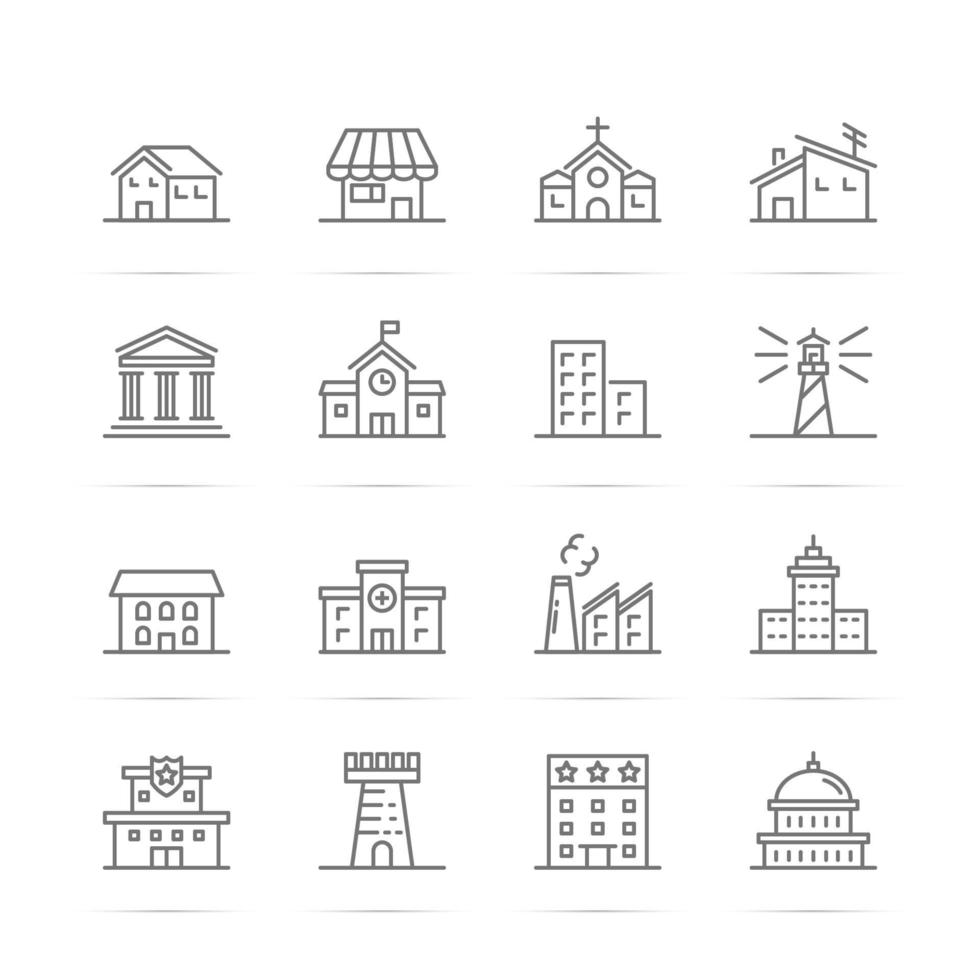 icônes de ligne vectorielle bâtiment et immobilier vecteur