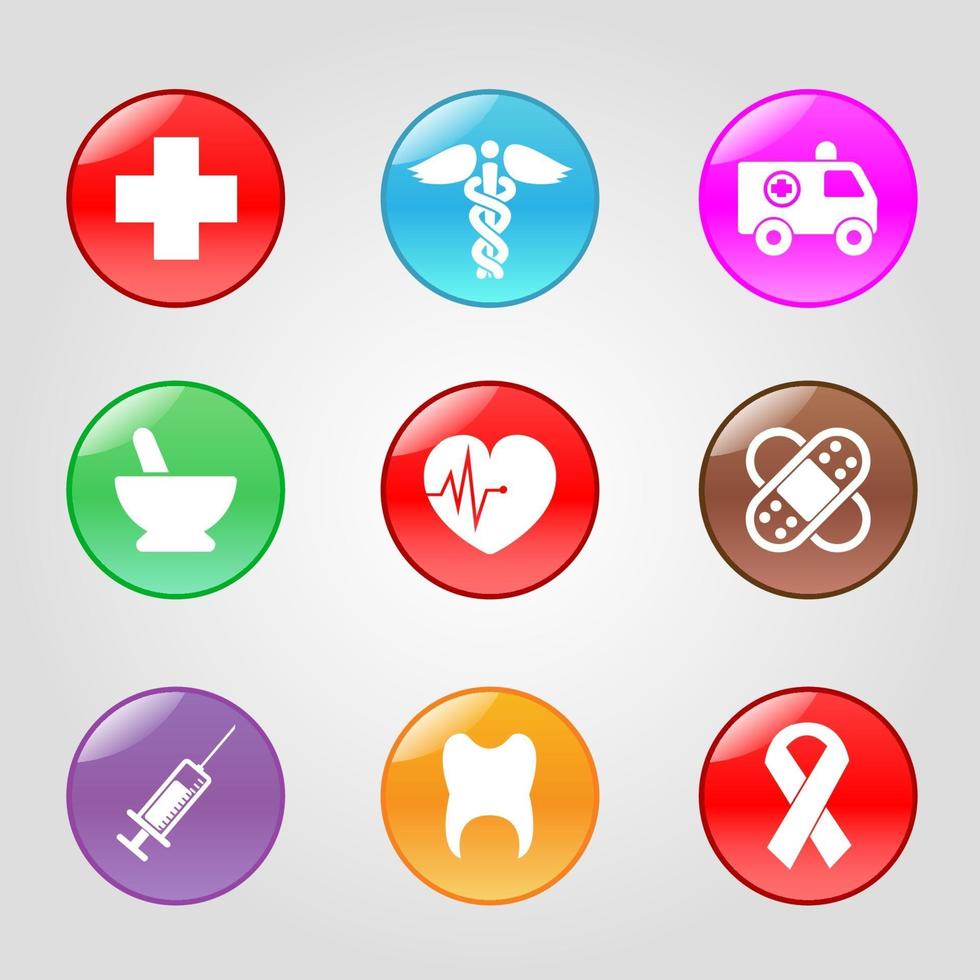 boutons brillants médicaux, icônes web vectorielles vecteur