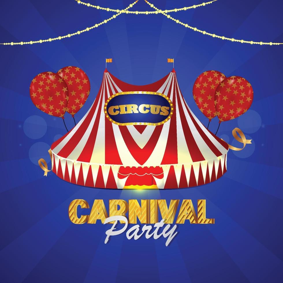 carte d & # 39; invitation de fête de carnaval avec maison de tente de cirque vecteur