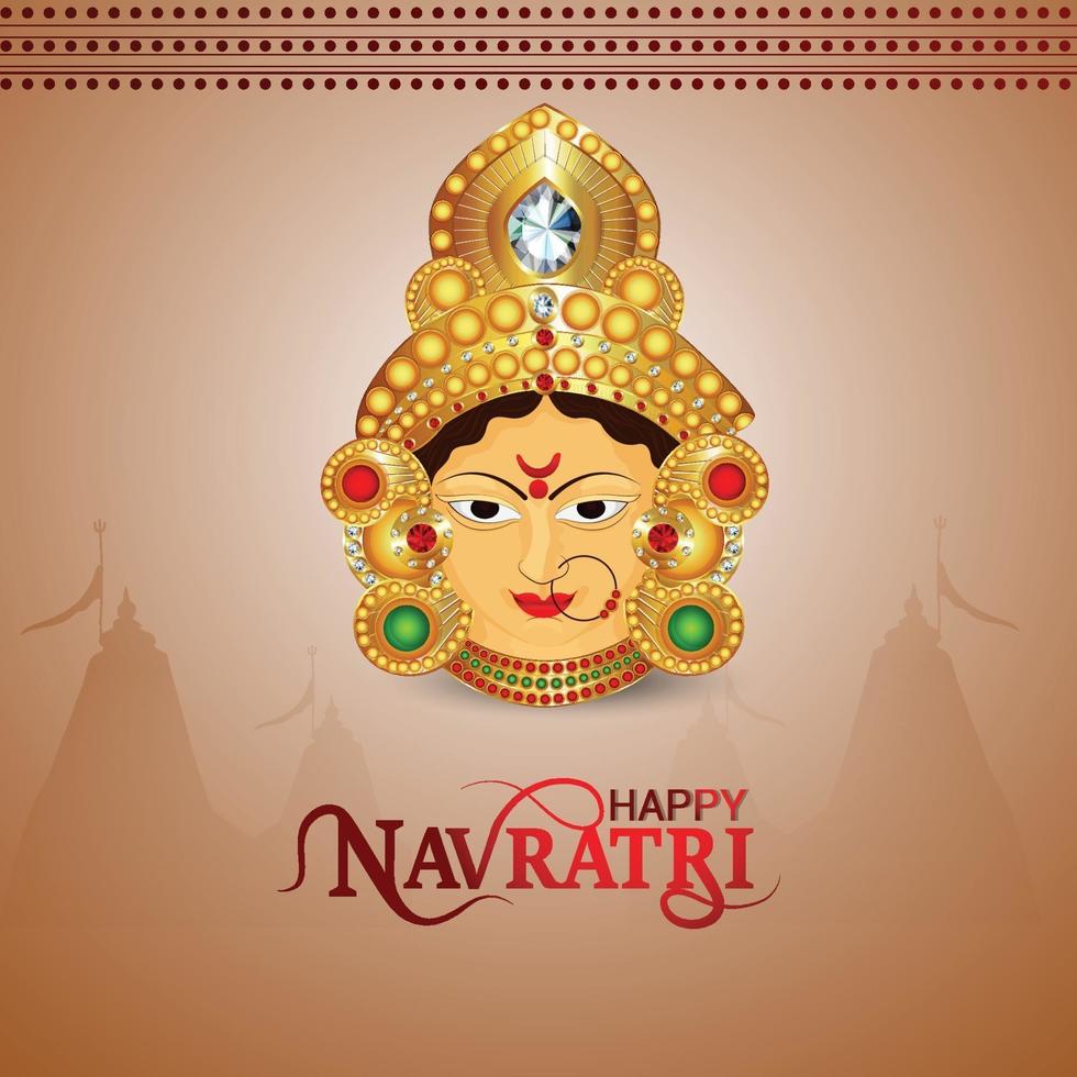 joyeux festival indien navratri carte de voeux de célébration avec le visage de la déesse Durga vecteur