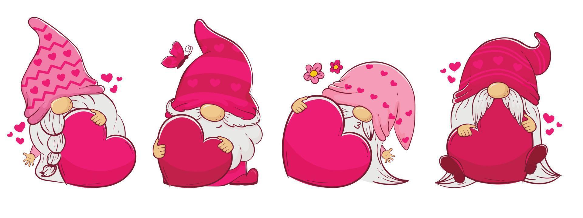 mignonne dessin animé gnomes avec cœurs pour la Saint-Valentin journée et de la mère journée vecteur