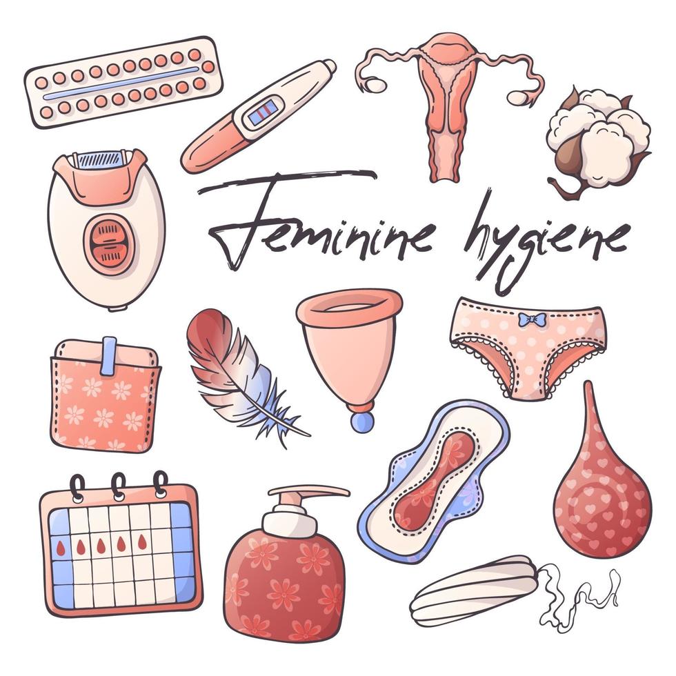 illustrations vectorielles sur le thème de l'hygiène féminine. vecteur