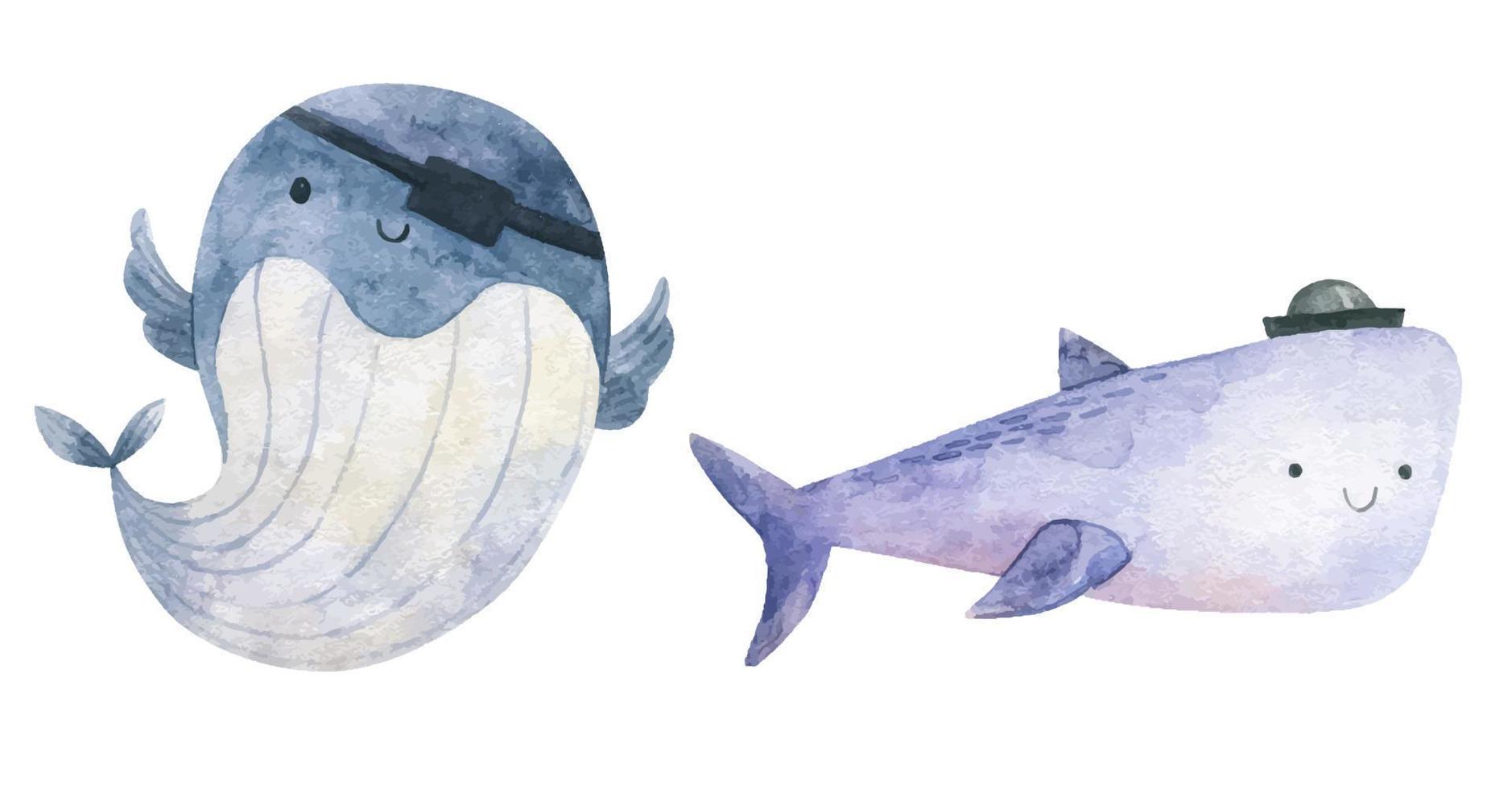 puéril aquarelle illustration avec marrant océan des poissons, sous-marin la vie vecteur
