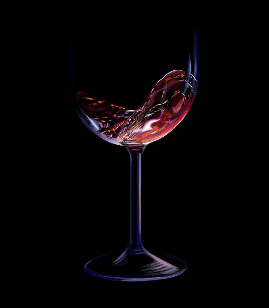 splash de vin rouge dans un verre isolé sur fond noir. illustration vectorielle vecteur