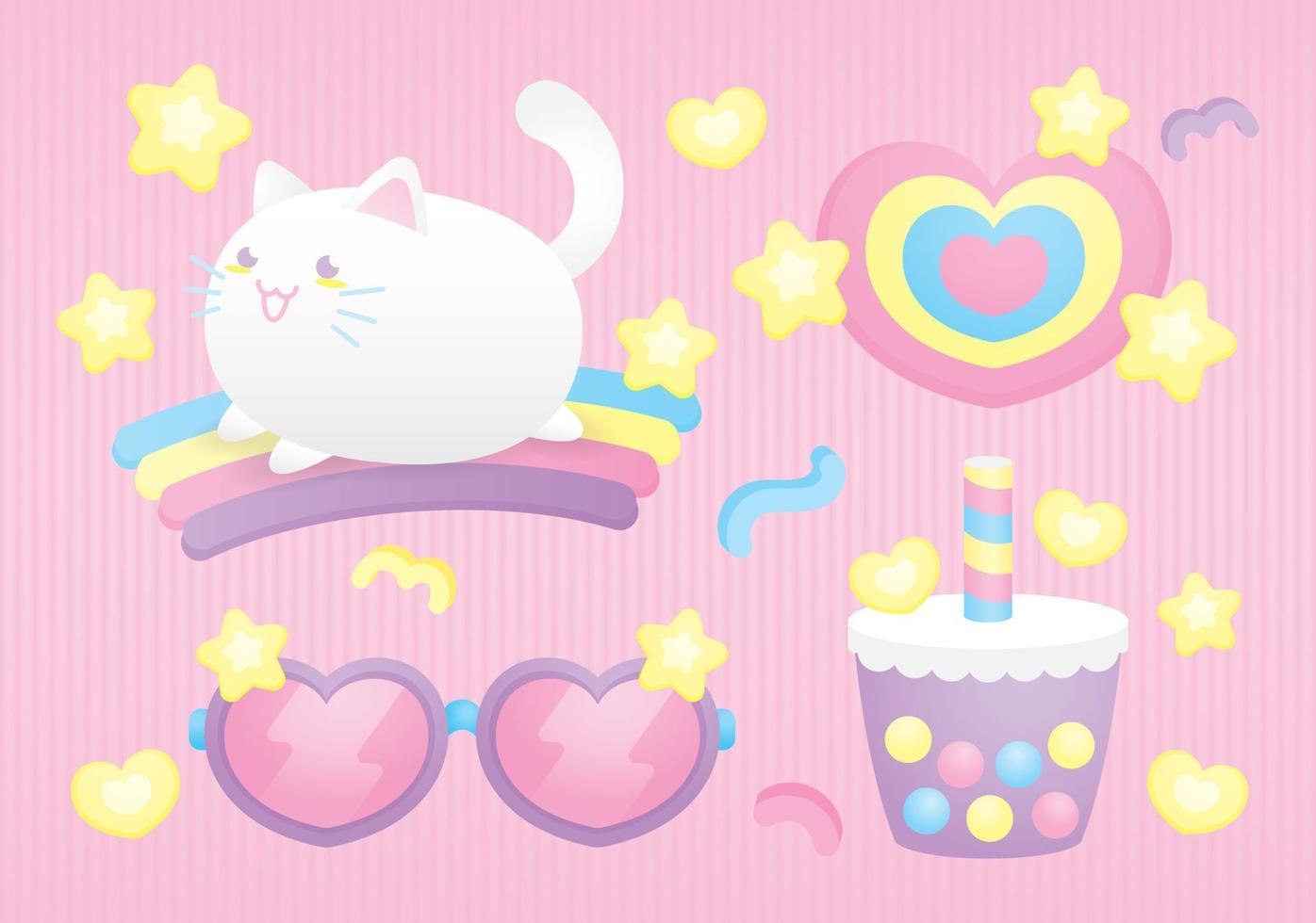 mignonne sucré pastel dessin animé vecteur ensemble dans kawaii style