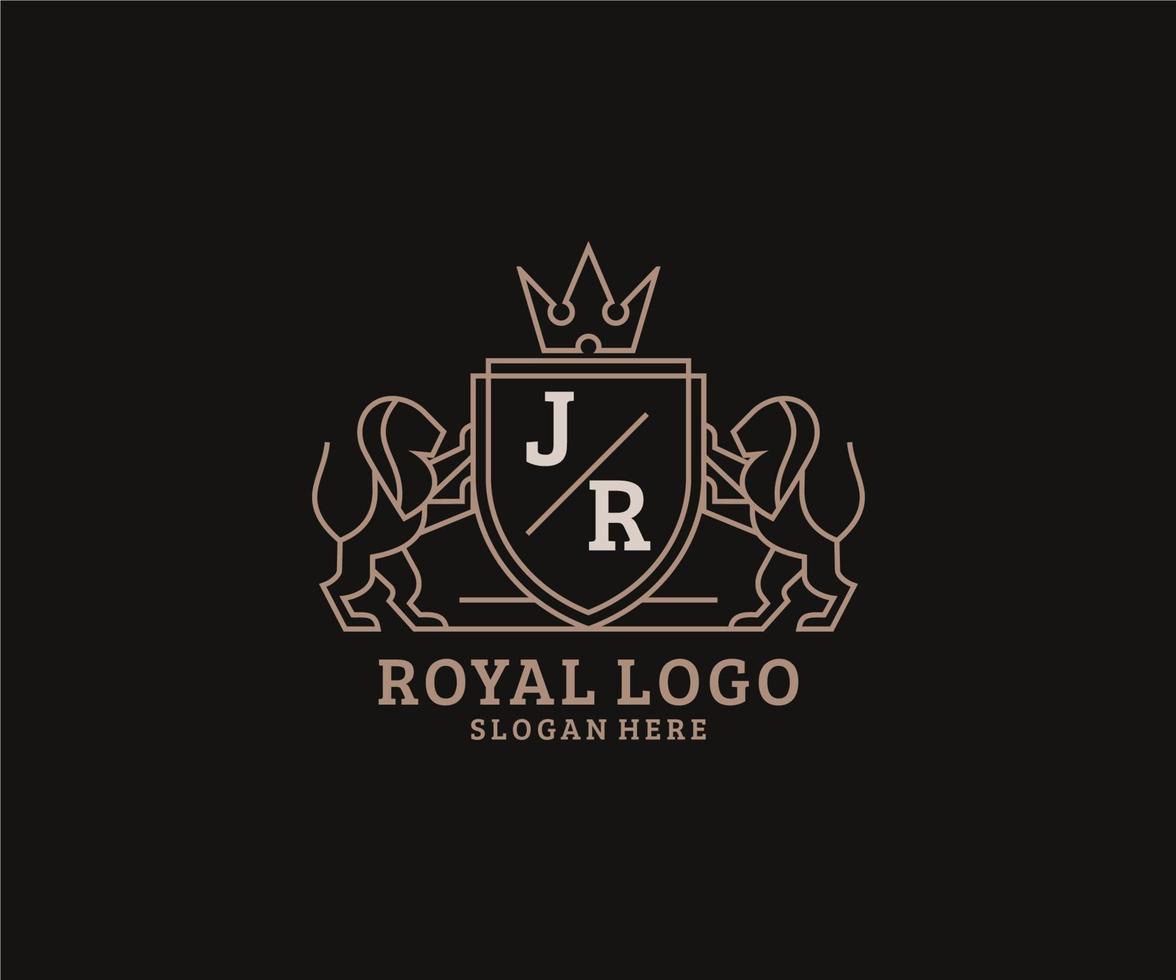 modèle initial de logo de luxe jr lettre lion royal en art vectoriel pour restaurant, royauté, boutique, café, hôtel, héraldique, bijoux, mode et autres illustrations vectorielles.