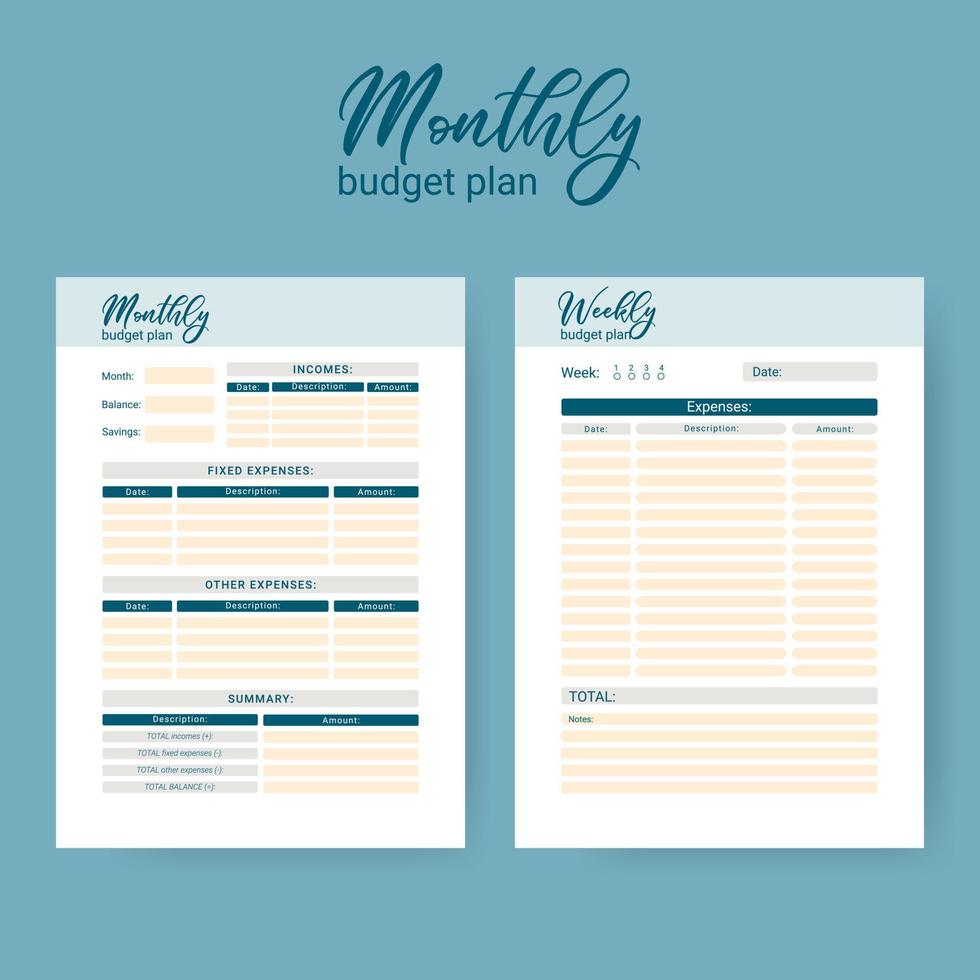 imprimable personnel mensuel budget planificateur, vecteur illustration
