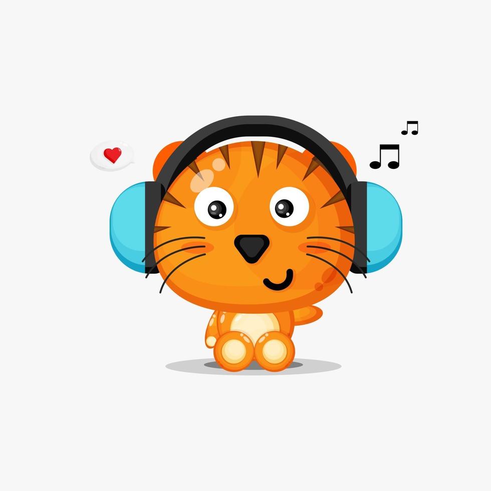 tigre mignon écoute de la musique vecteur