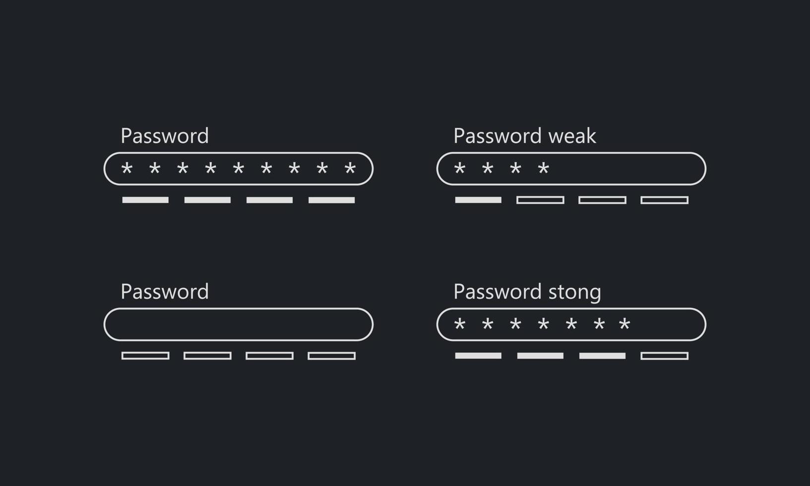 mot de passe faible et fort interface. Sécurité bar. sécurité exigence. forme modèle pour site Internet. vecteur illustration sur noir Contexte