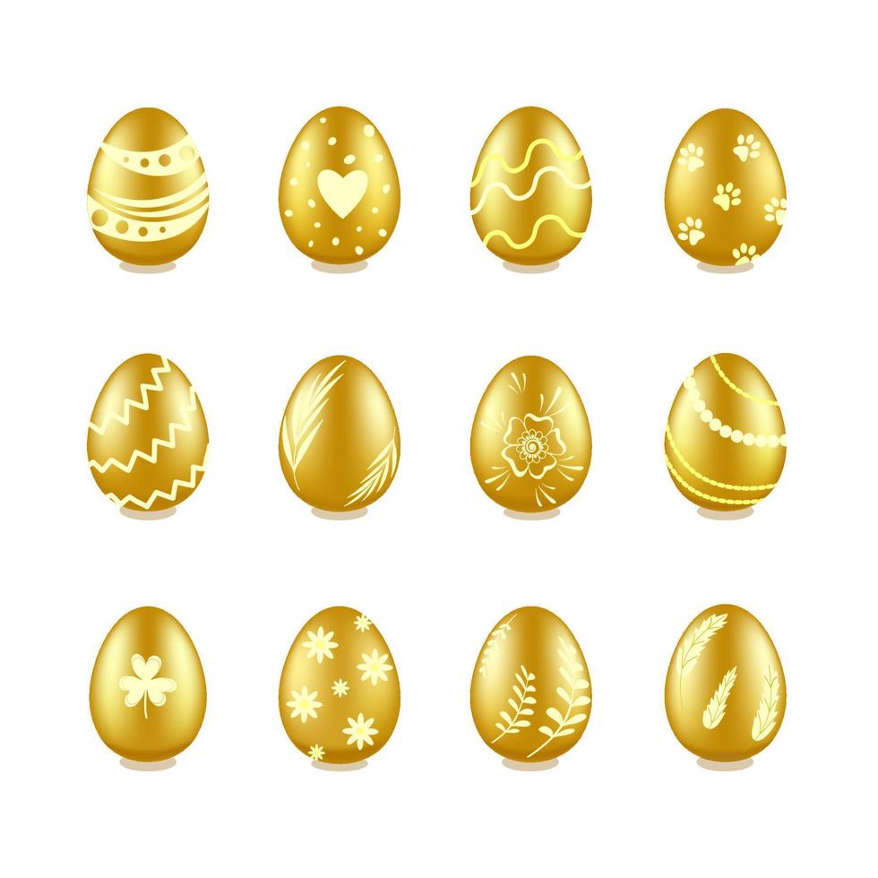réaliste d'or Pâques des œufs avec floral et géométrique motifs vecteur