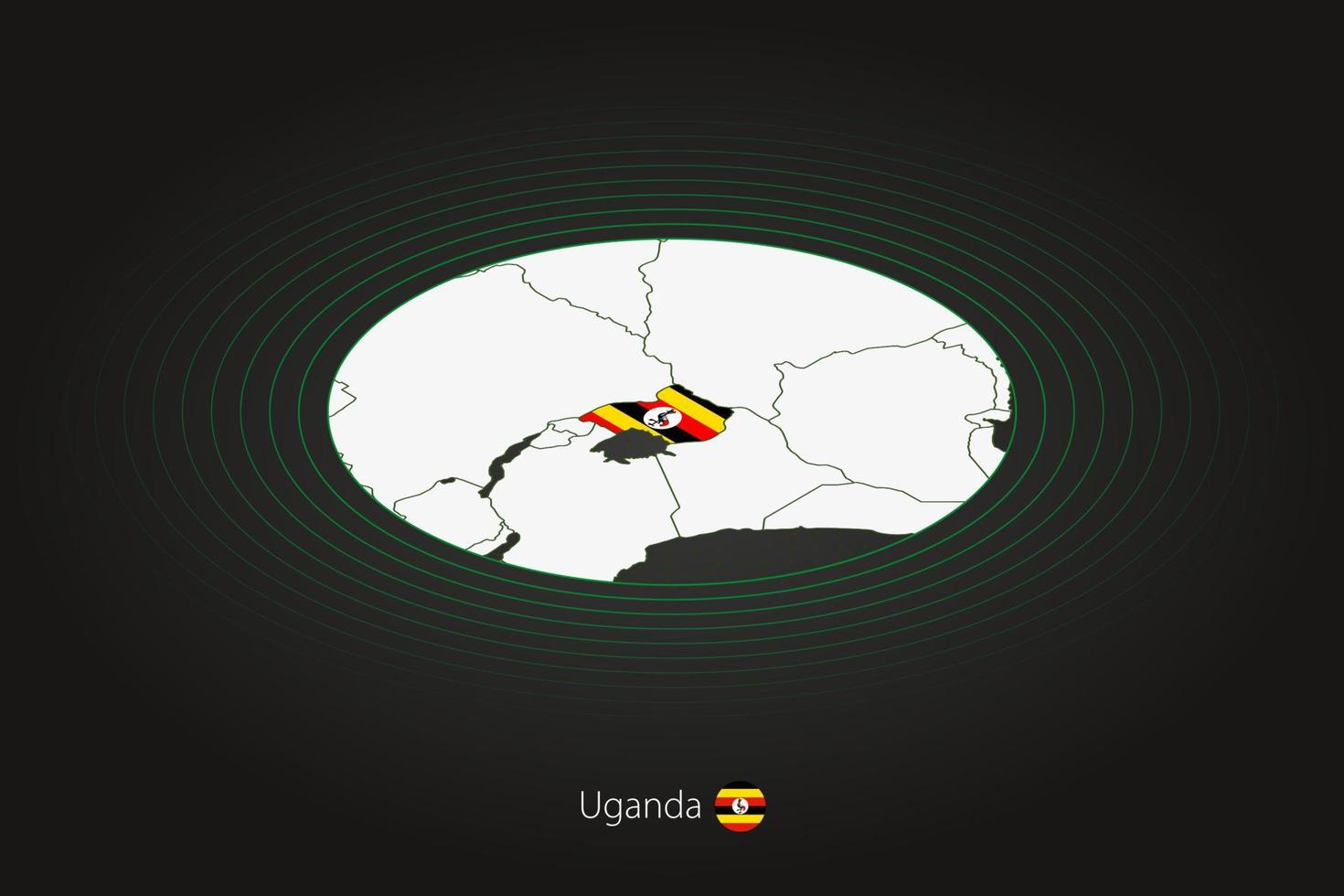 Ouganda carte dans foncé couleur, ovale carte avec voisin des pays. vecteur