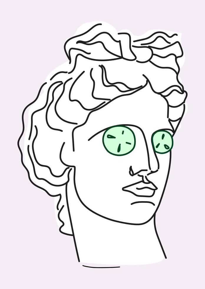 concombre masque sur un antique statue. le concept de soins pour votre peau. loisir et spa. vecteur illustration.